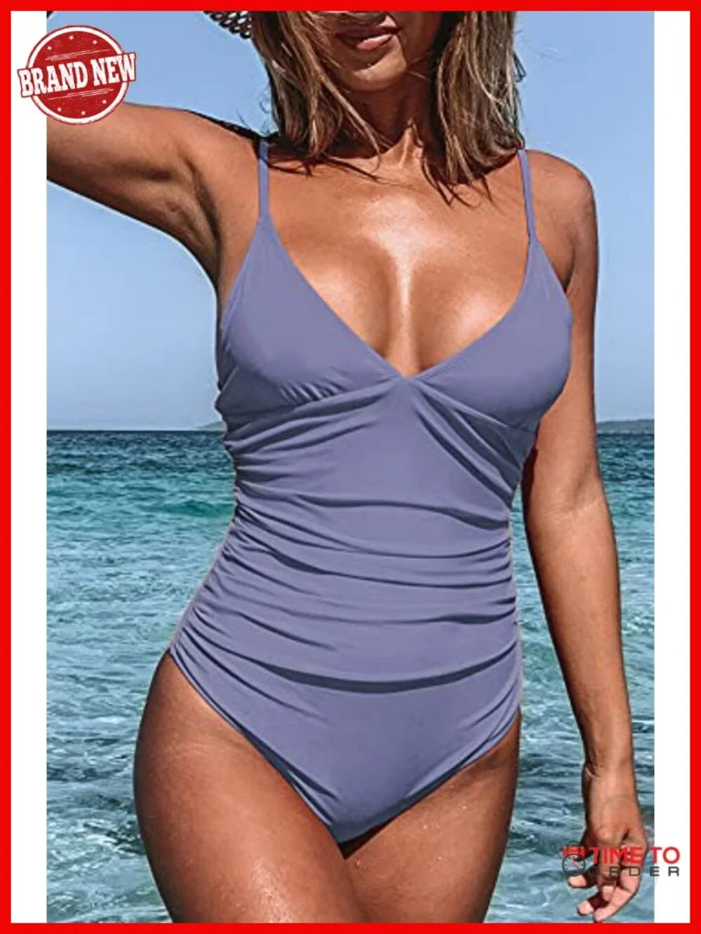 Women's One Piece Swimsuit Tummy Control V Neck Adjustable Straps Bathing Suit